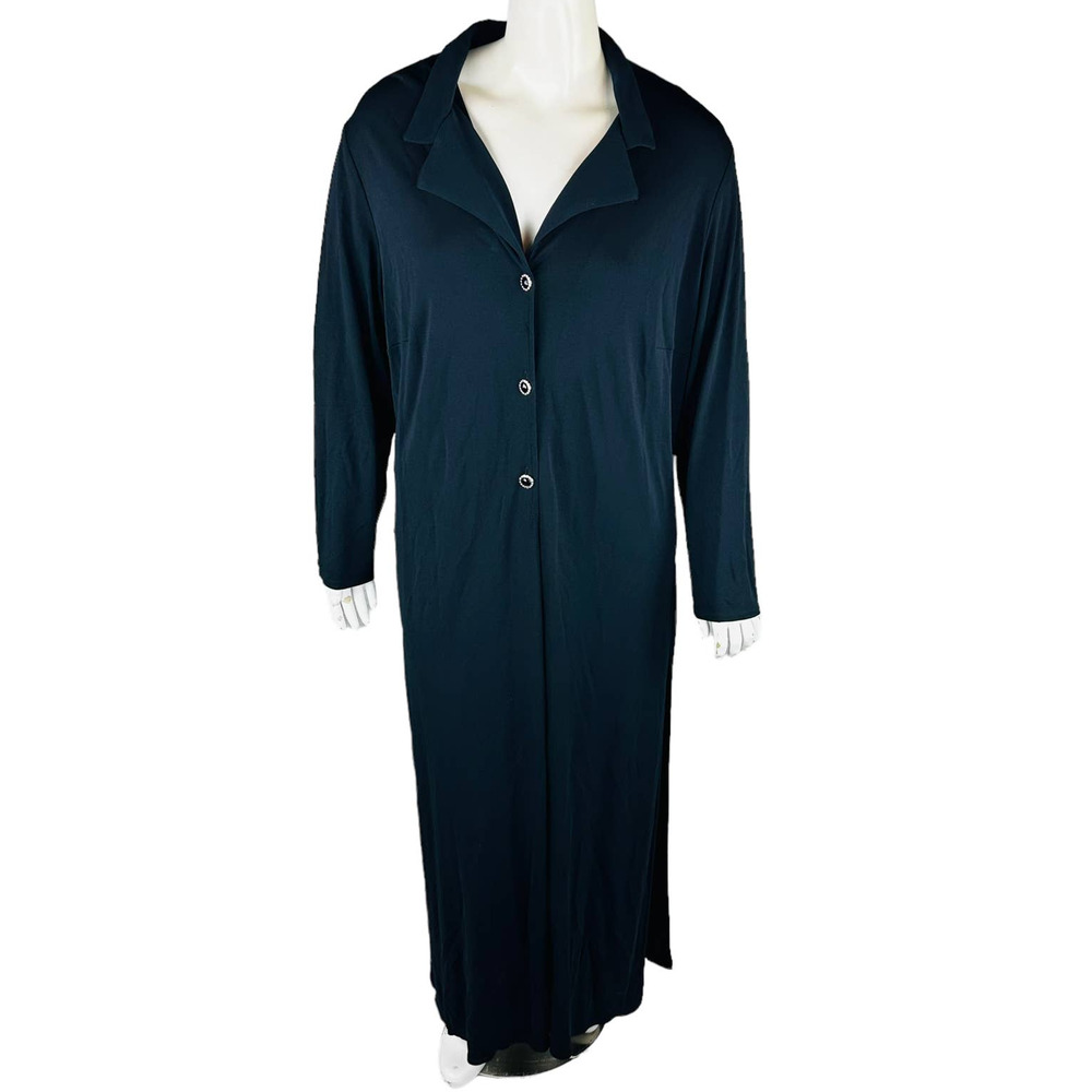 Onyx Nite Womans Sz‎ 3X Plus Black 3 Button Blouse Topper Long Line Slits